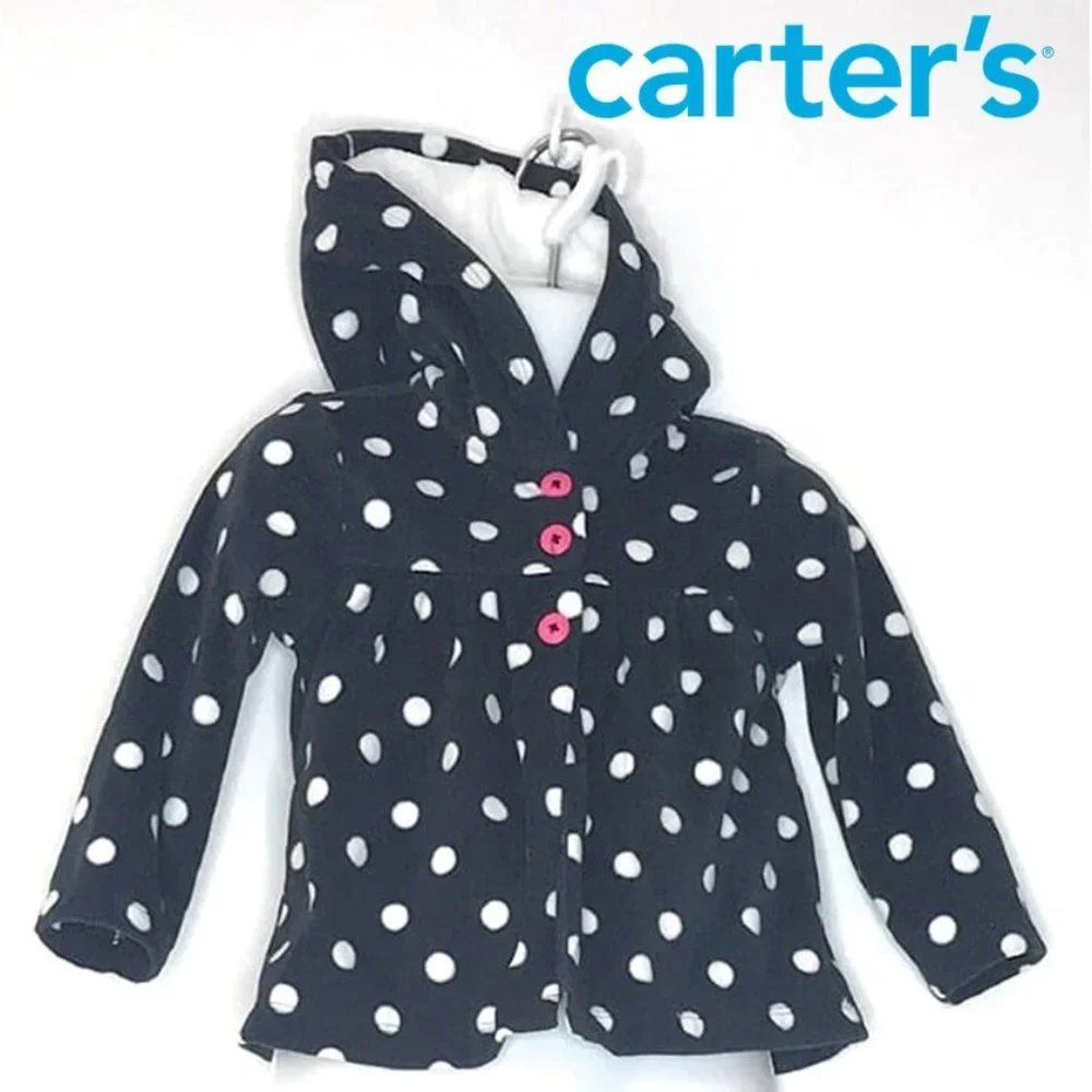 Carter's Baby Girls Navy Blue Polka Dot Fleece Hoodie Sweater Size 24 mos.